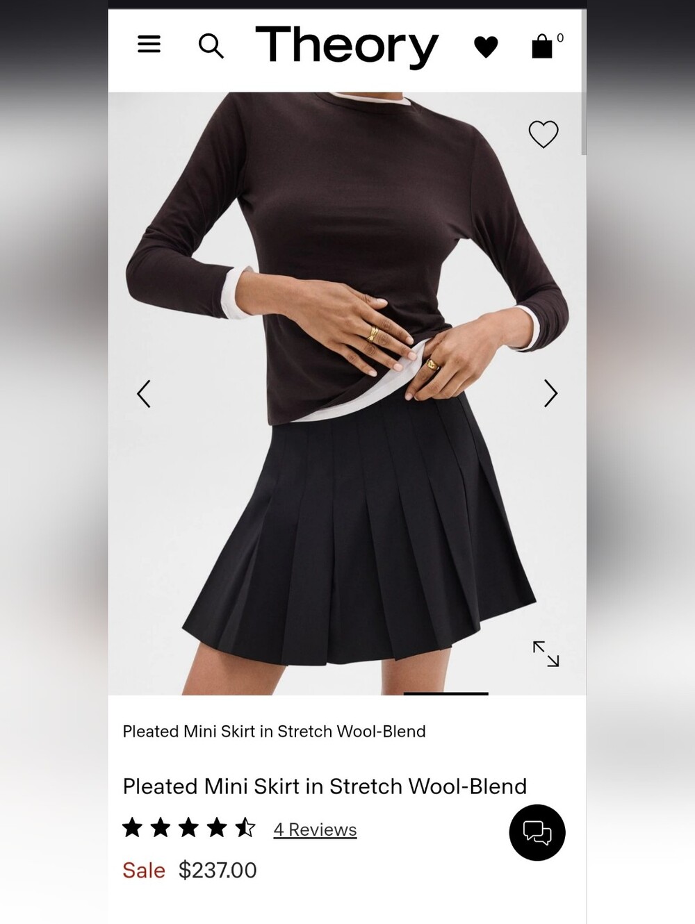 Theory Black Stretch Wool Pleated Mini Skirt Size 6 Made USA Y2K Dark Academia